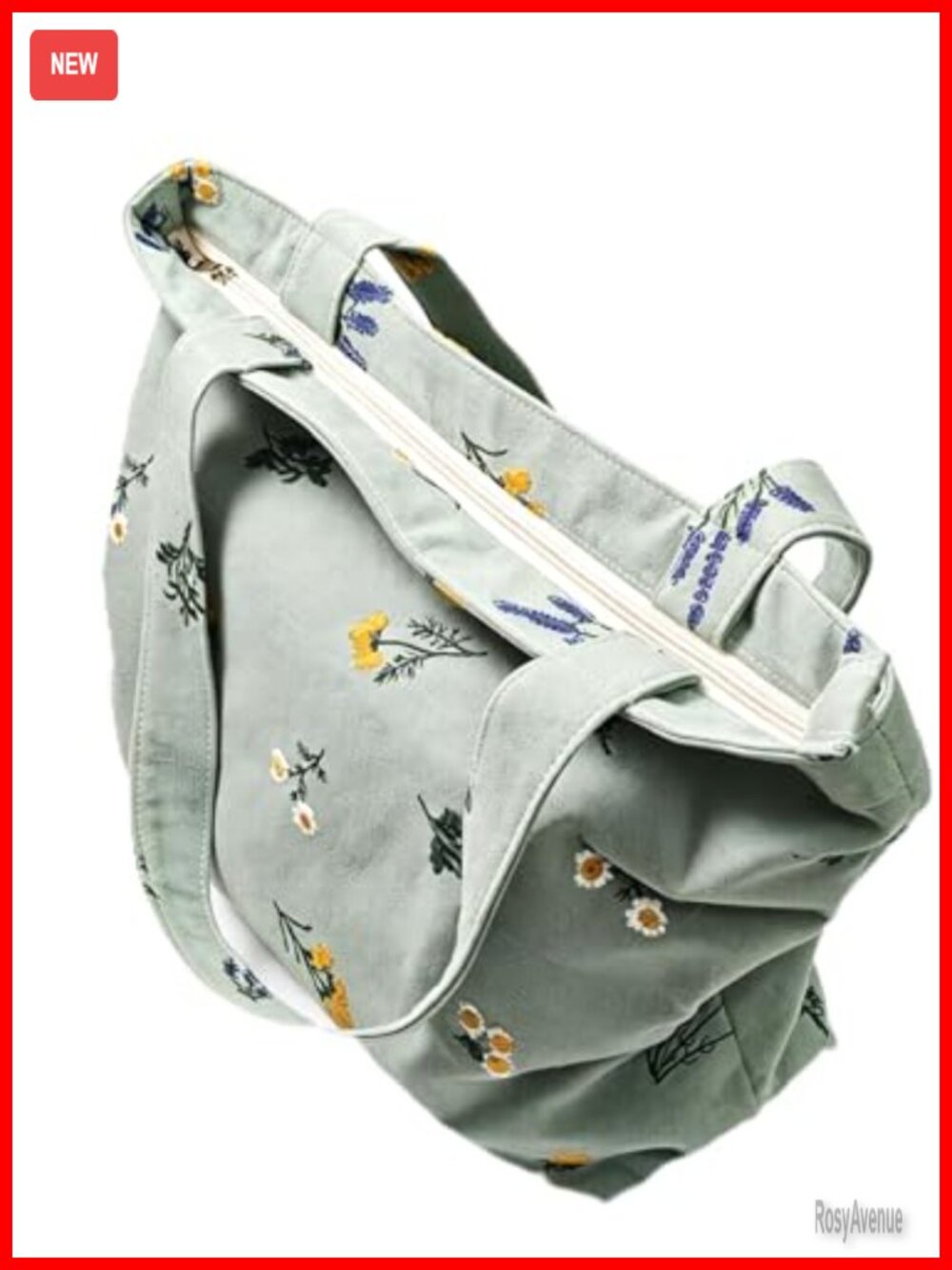 Soft Slouchy Embroidered Tote Lightweight Cotton Blend Shoulder Bag